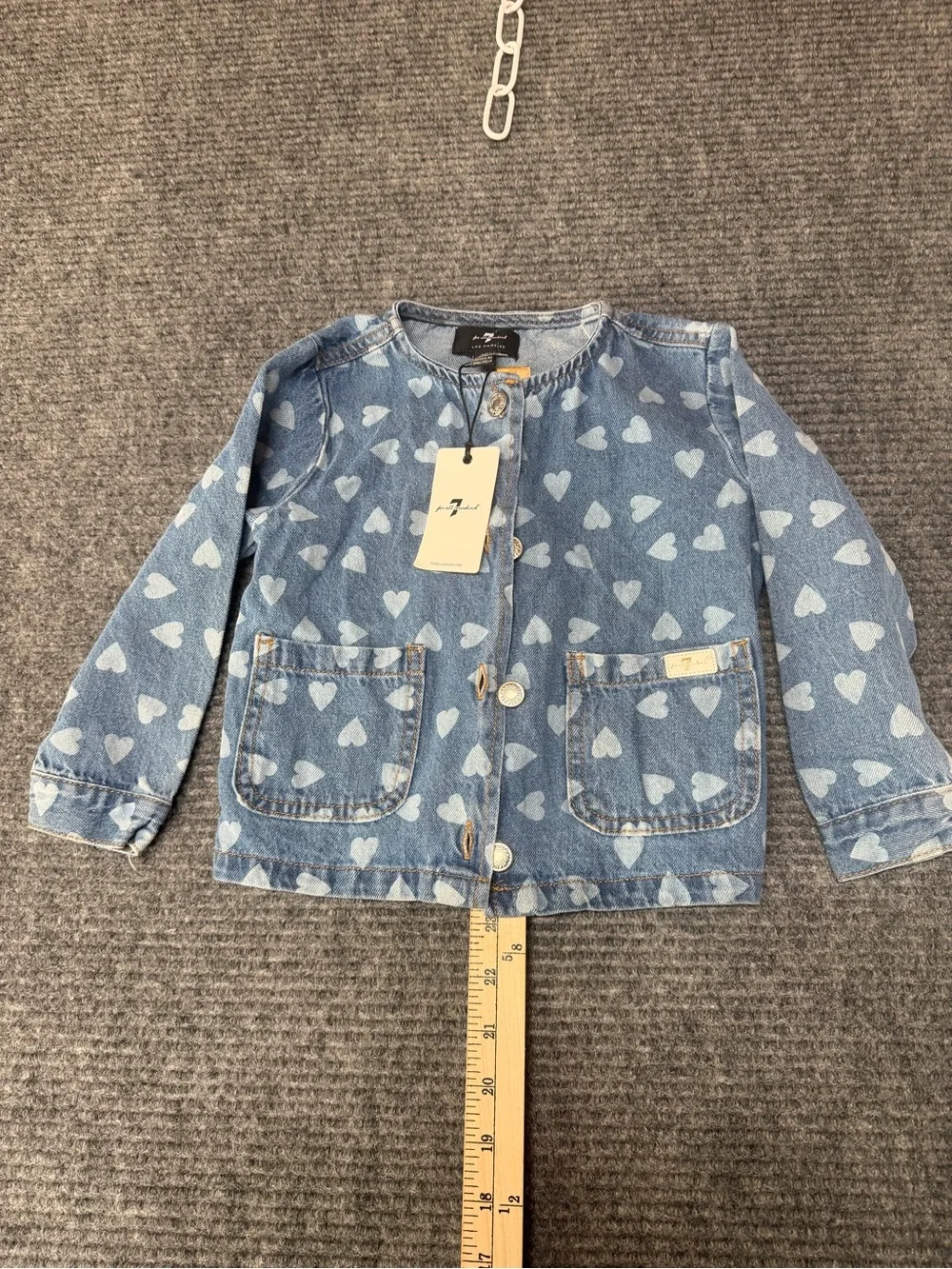 Light Blue Heart-Print Denim Jacket for Kids - 7 for All Mankind nwt